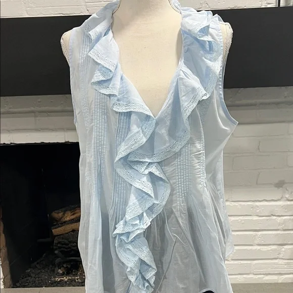 Ann Taylor Light Blue Sleeveless Ruffle Blouse - Picture 1 of 6